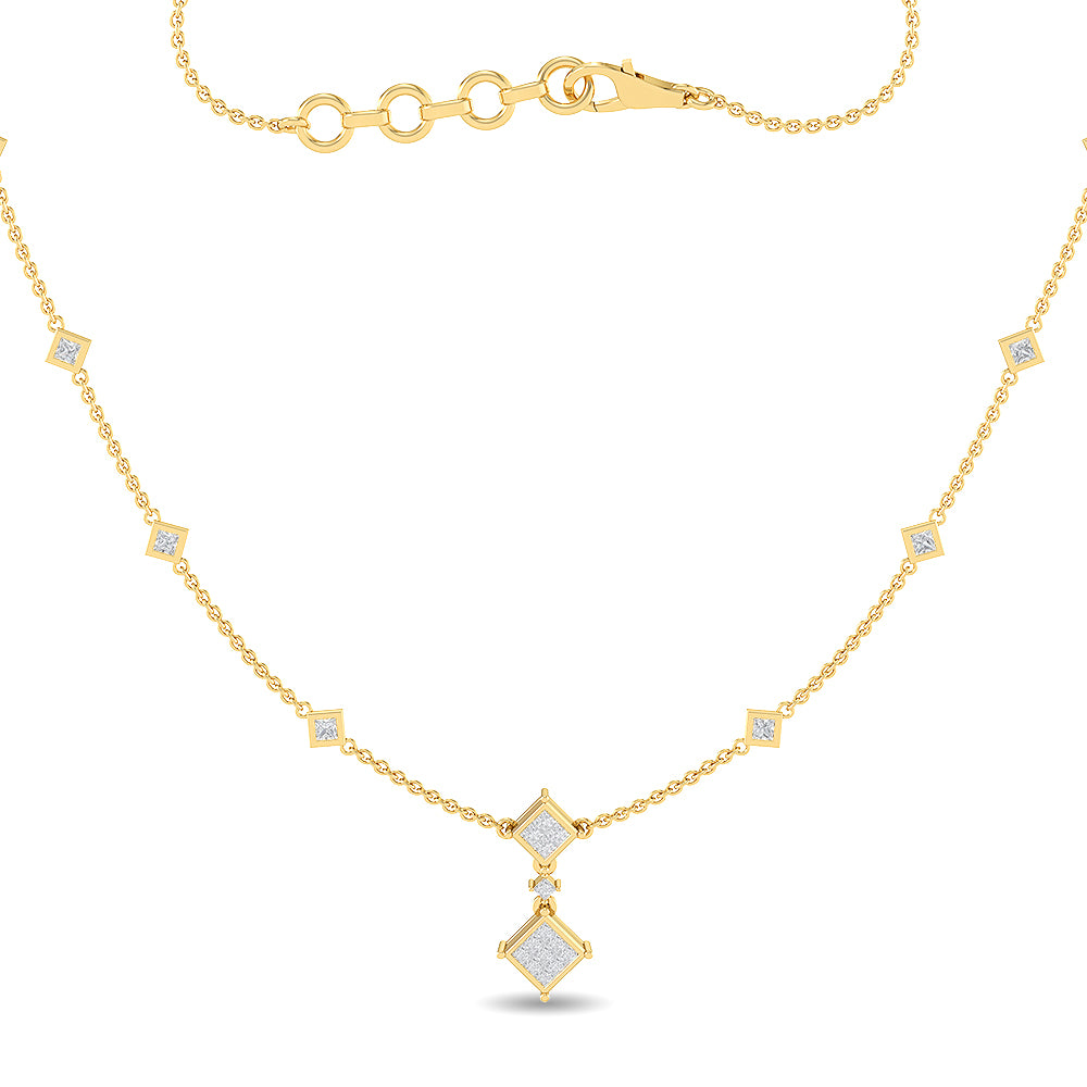 Certified 14K Gold  0.5ct Natural Diamond Sqaureting by Yard Spade  Necklace