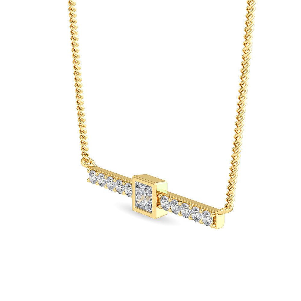 Certified 14K Gold  0.35ct Natural Diamond Princess Bar Mini Multi-Stone Necklace