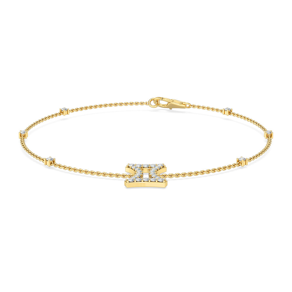 Certified 14K Gold  0.16ct Natural Diamond Zodiac Sign 6 Diamond Personalized Bracelet