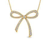 Certified 14K Gold  1.2ct Natural Diamond Mini Bow  Ribbon  Charm Knot Necklace