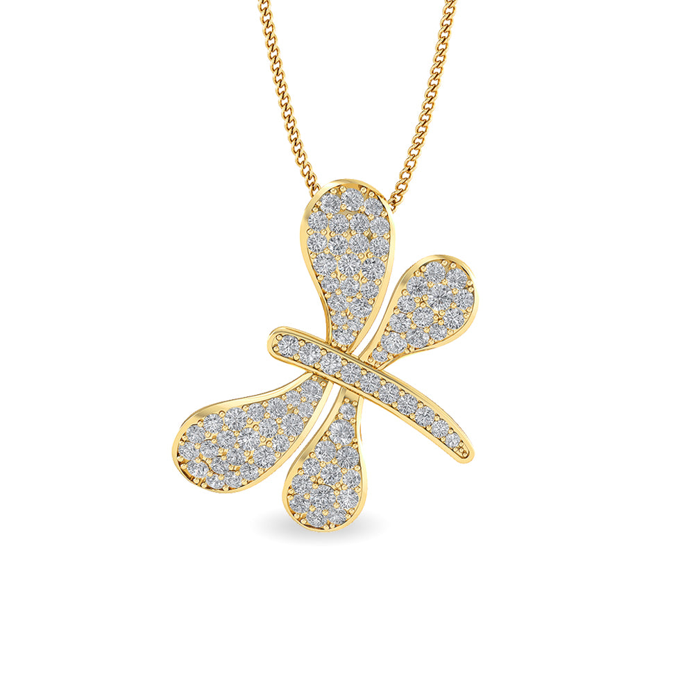 Certified 14K Gold  0.8ct Natural Diamond Dragonfly Butterfly Pendant Necklace