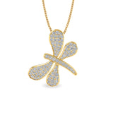 Certified 14K Gold  0.8ct Natural Diamond Dragonfly Butterfly Pendant Necklace