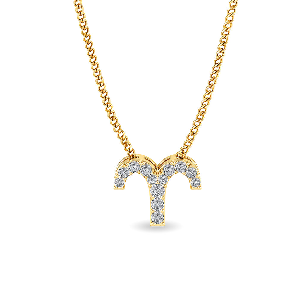 Certified 14K Gold  0.1ct Natural Diamond High Polish Zodiac Mini Aries Necklace