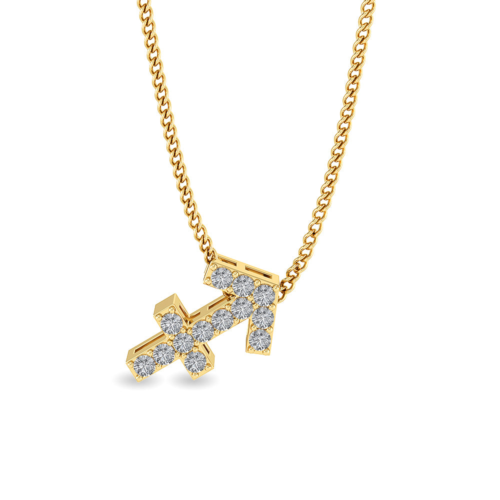 Certified 14K Gold  0.2ct Natural Diamond High Polish Zodiac Cross Studded Necklace