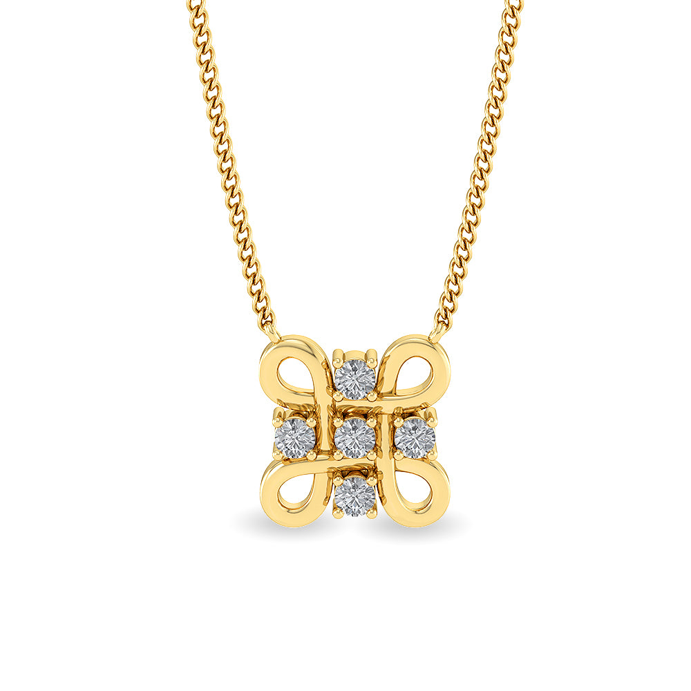 Certified 14K Gold  0.2ct Natural Diamond Four-Leaf Clover 5-Stone Necklace