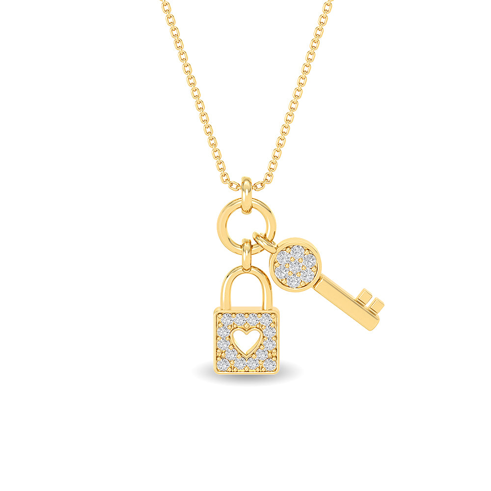 Certified 14K Gold  0.1ct Natural Diamond Lock Key Pave Necklace