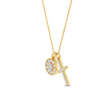 Certified 14K Gold  0.45ct Natural Diamond Cross Circle Halo Necklace