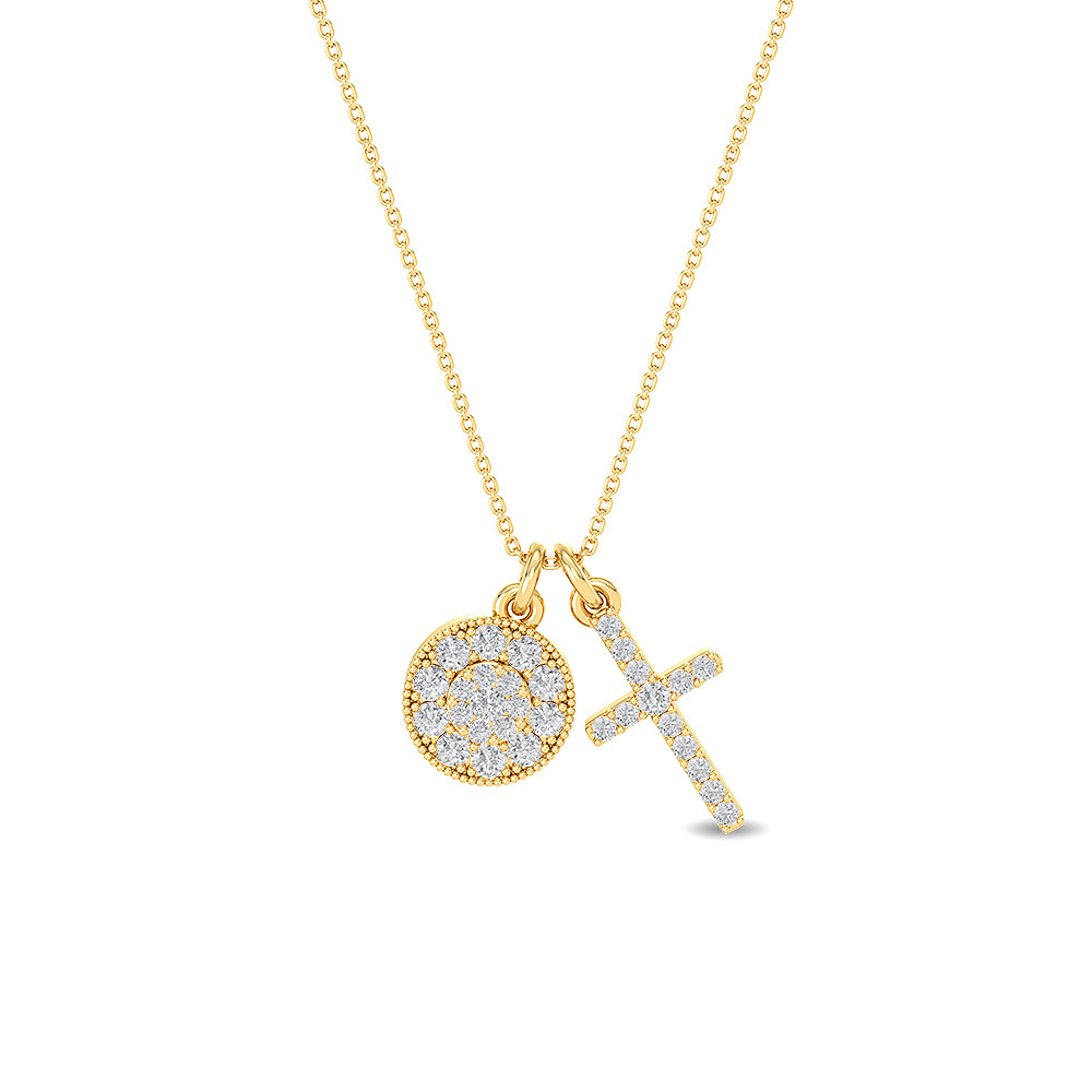 Certified 14K Gold  0.45ct Natural Diamond Cross Circle Halo Necklace