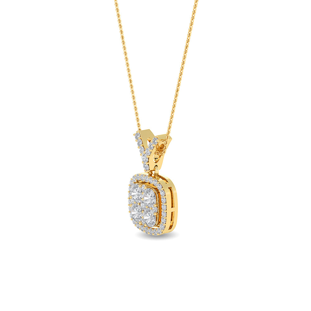 Certified 14K Gold  0.9ct Natural Diamond Cushion Square  Pendant