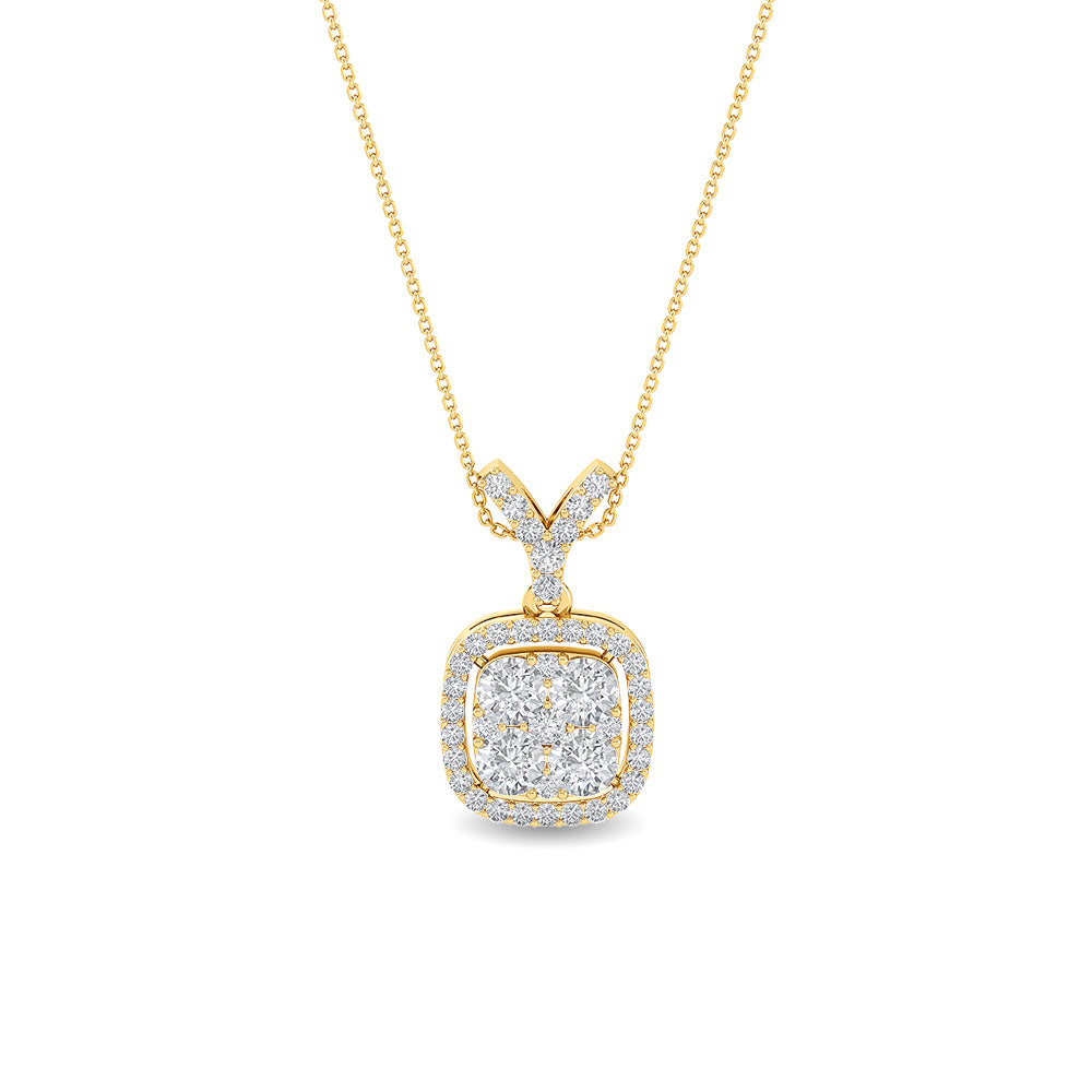 Certified 14K Gold  0.9ct Natural Diamond Cushion Square  Pendant