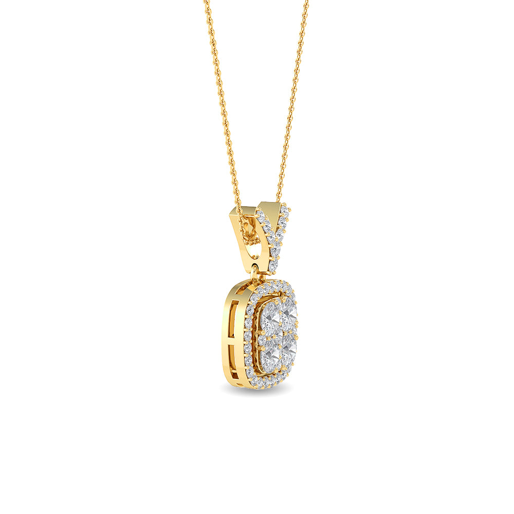 Certified 14K Gold  0.9ct Natural Diamond Cushion Square  Pendant