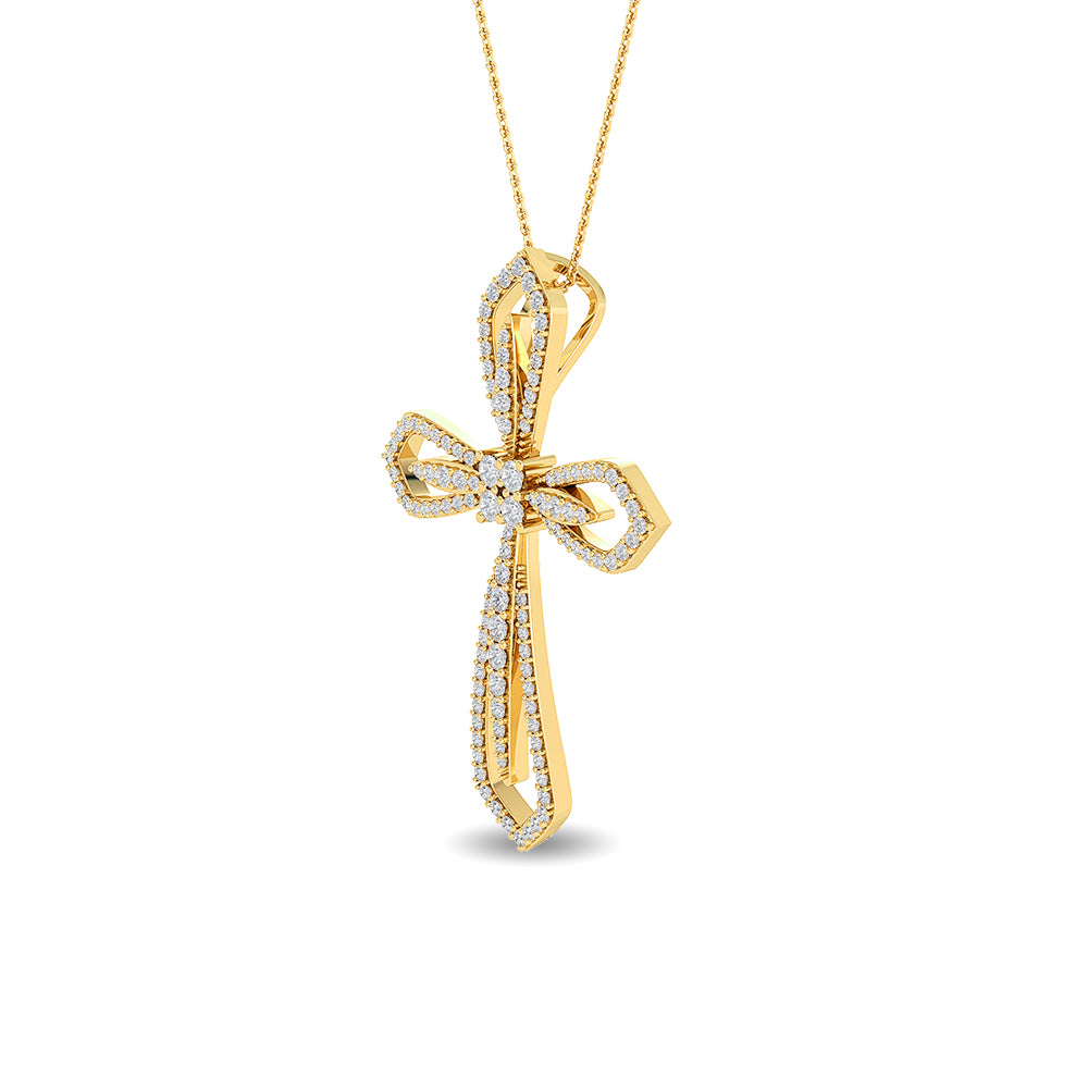 Certified 14K Gold  0.8ct Natural Diamond Infinity Cross Flared Gothic Open Pendant