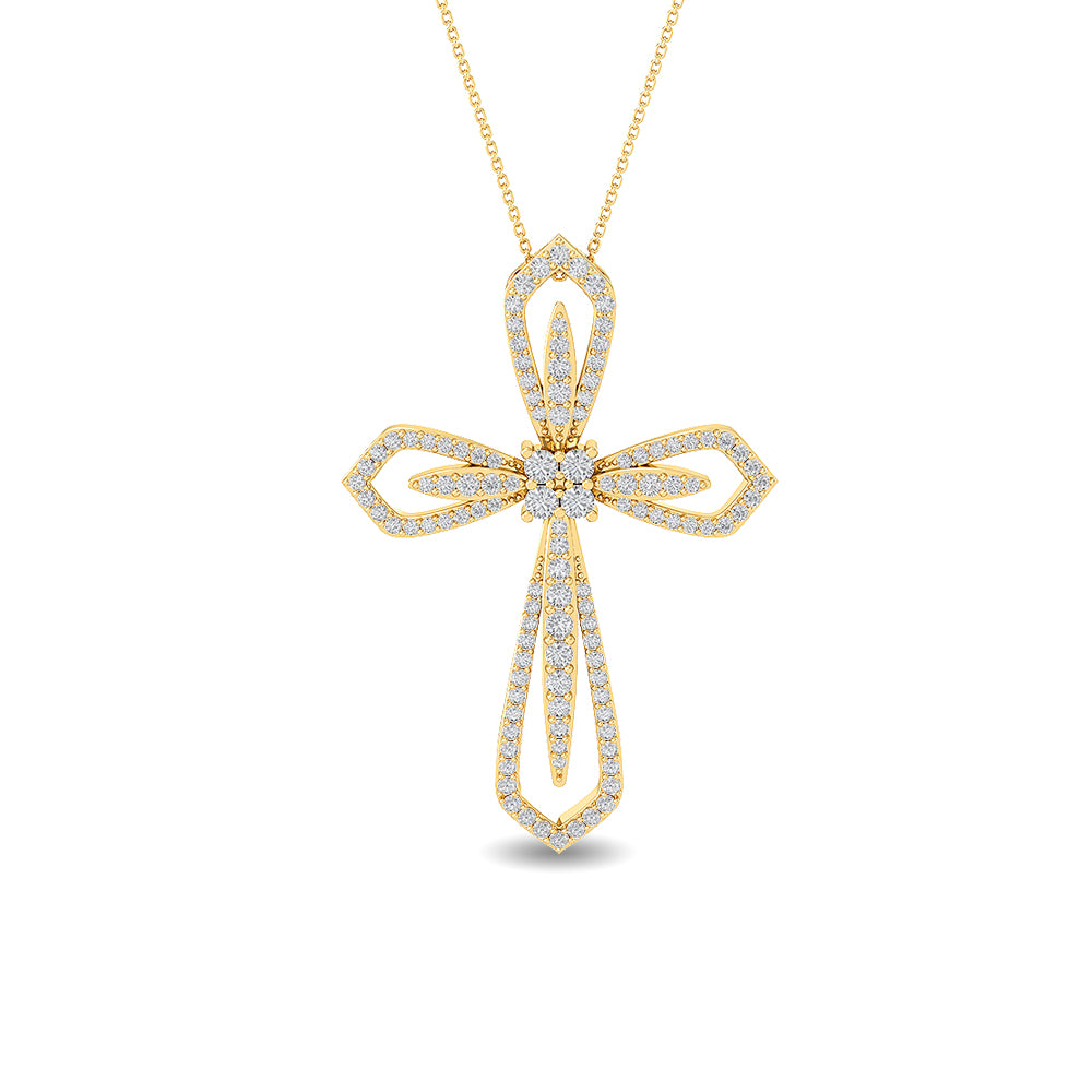 Certified 14K Gold  0.8ct Natural Diamond Infinity Cross Flared Gothic Open Pendant