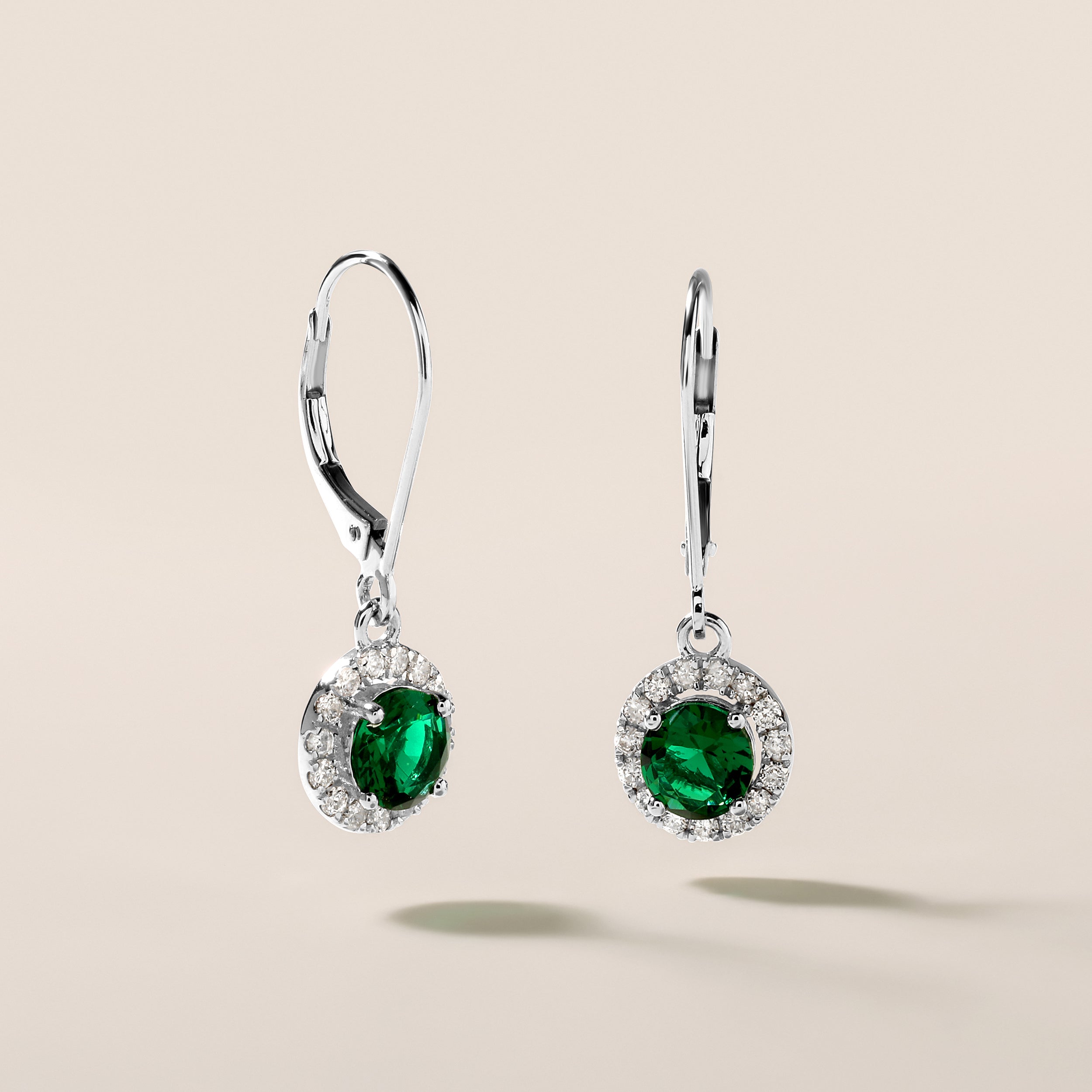 Certified 14K Gold 1.64ct Natural Diamond w/ Simulated Emerald Hoop Drop Dangle White Earrings